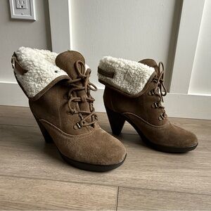 AEROSOLES Brown Heeled Boots with Sherpa lining